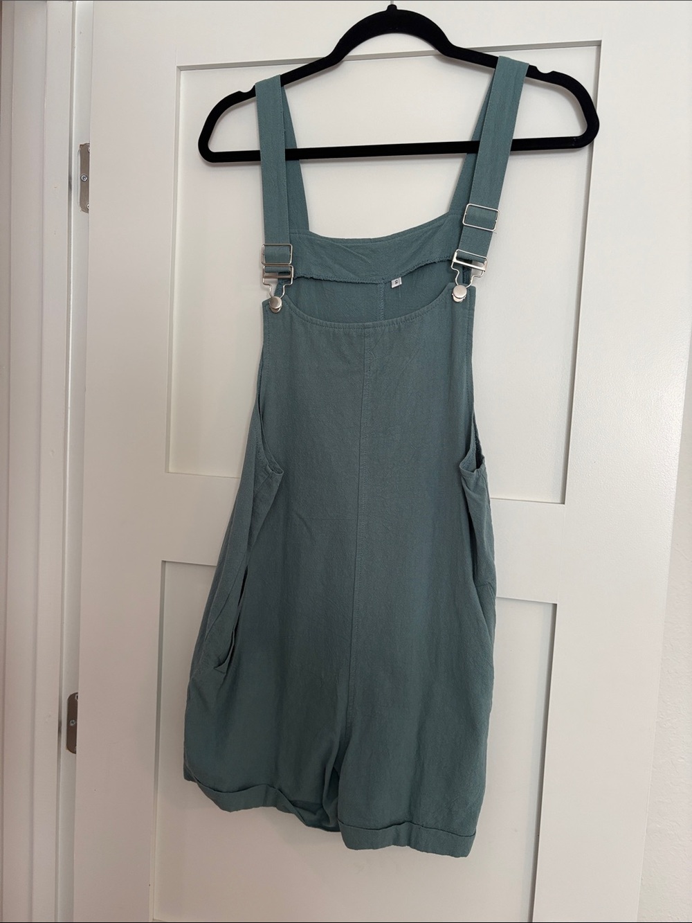 Woven Sage Green Women’s Short Overalls